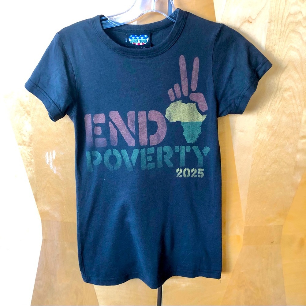 End Proverty 2025 Junk Food Graphic Tee Shirt Sz S